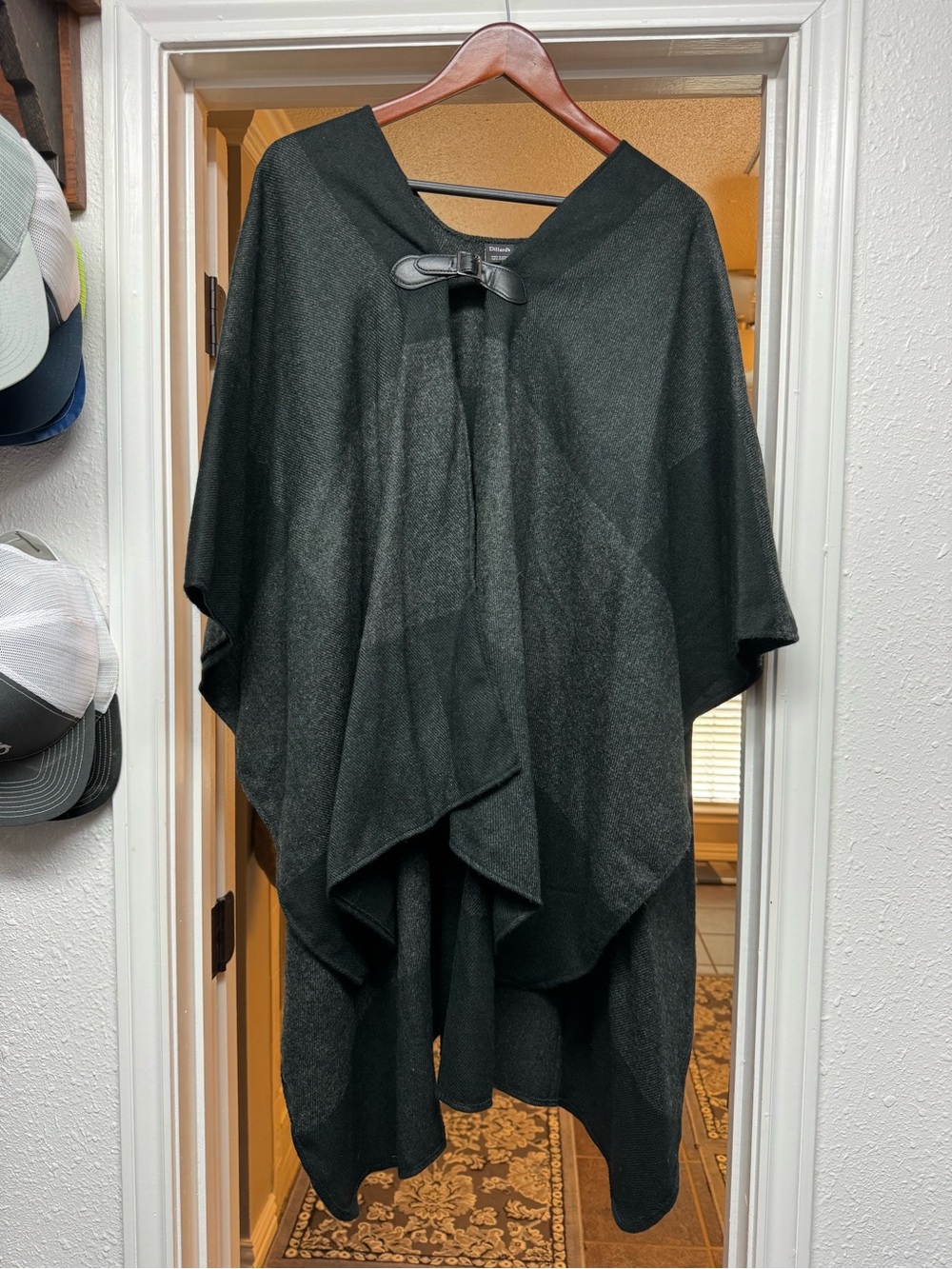 Womens Black Cape Coat with Toggle Closure